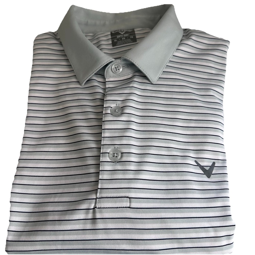 Callaway Opti-Dri Black/Gray Stripe White Golf Shirt XL Short Sleeve Activewear - Picture 5 of 14